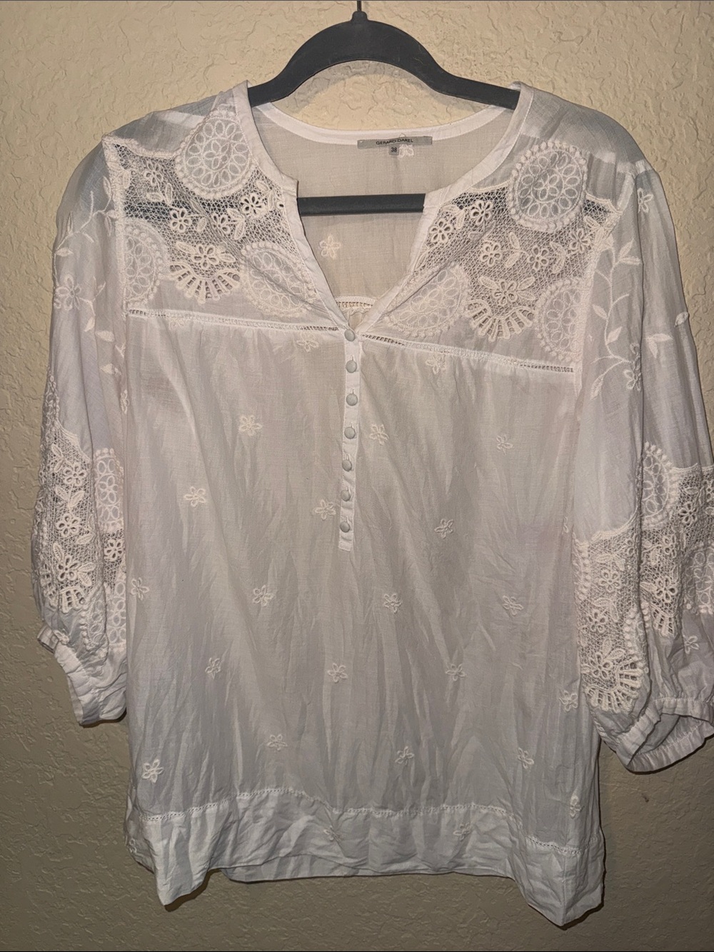 Gerard Darel White Embroidered Peasant Tunic